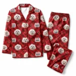 cutomized dog face satin pajama set with red plaid tartan