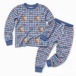 cutomized family photos cuffed pajama set with blue gingham check