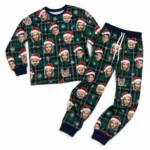 cutomized family photos cuffed pajama set with green tartan plaid