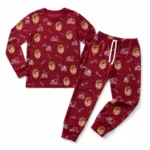 cutomized family photos cuffed pajama set with red construction vehicle