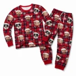 cutomized family photos cuffed pajama set with red tartan plaid