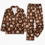 cutomized family photos satin pajama set with brown heart print