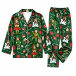 cutomized family photos satin pajama set with green christmas print