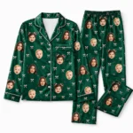 cutomized family photos satin pajama set with green ribbon bow