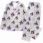 cutomized family photos satin pajama set with grey ghost print