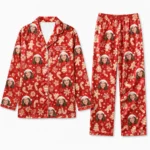 cutomized family photos satin pajama set with red snowflake print