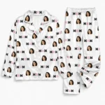 cutomized family photos satin pajama set with white black solid color