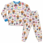 personalized dog face cuffed pajama set with white birthday theme