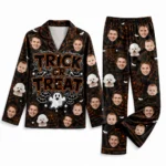 personalized family photos black satin pajama set with spider web