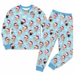 personalized family photos blue cuffed pajama set with christmas print