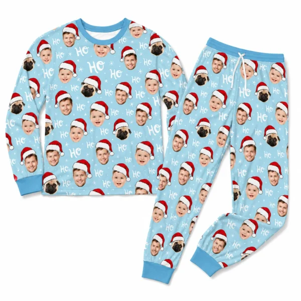 personalized family photos blue cuffed pajama set with christmas print