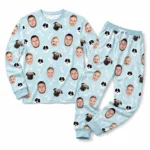 personalized family photos blue cuffed pajama set with skull print