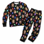 personalized family photos cuffed pajama set with black light print