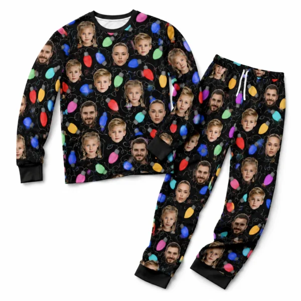 personalized family photos cuffed pajama set with black light print