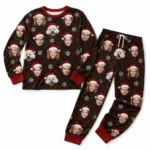 personalized family photos cuffed pajama set with green red tartan plaid