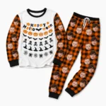 personalized family photos cuffed pajama set with orange black buffalo plaid