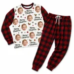 personalized family photos cuffed pajama set with red white tartan plaid