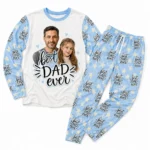 personalized family photos cuffed pajama set with white blue star print