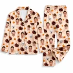 personalized family photos orange satin pajama set with thanksgiving print