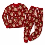 personalized family photos red cuffed pajama set with plaid print