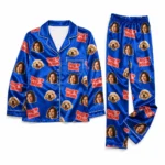 personalized family photos satin pajama set with blue solid color