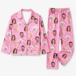 personalized family photos satin pajama set with pink white polka dot