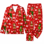 personalized family photos satin pajama set with red snowflake print