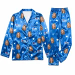 personalized portrait photos blue satin pajama set with heart print