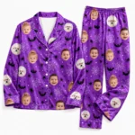 personalized portrait photos purple satin pajama set with spider web