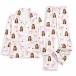 personalized portrait photos white satin pajama set with bow knot