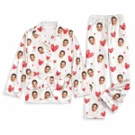 personalized portrait photos white satin pajama set with heart print